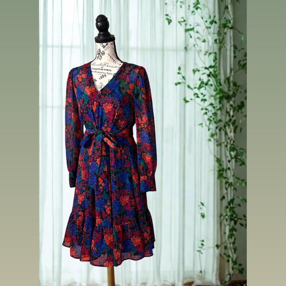 MICHAEL Michael Kors Red and Blue Pleated Wrap Dress